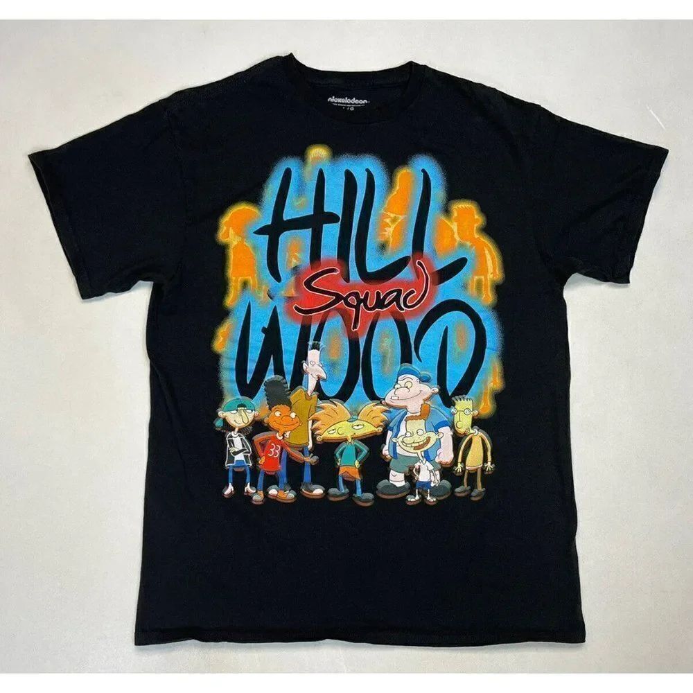 Nickelodeon Hey Arnold Hill Wood Squad Graphic T-shirt Men Large Black